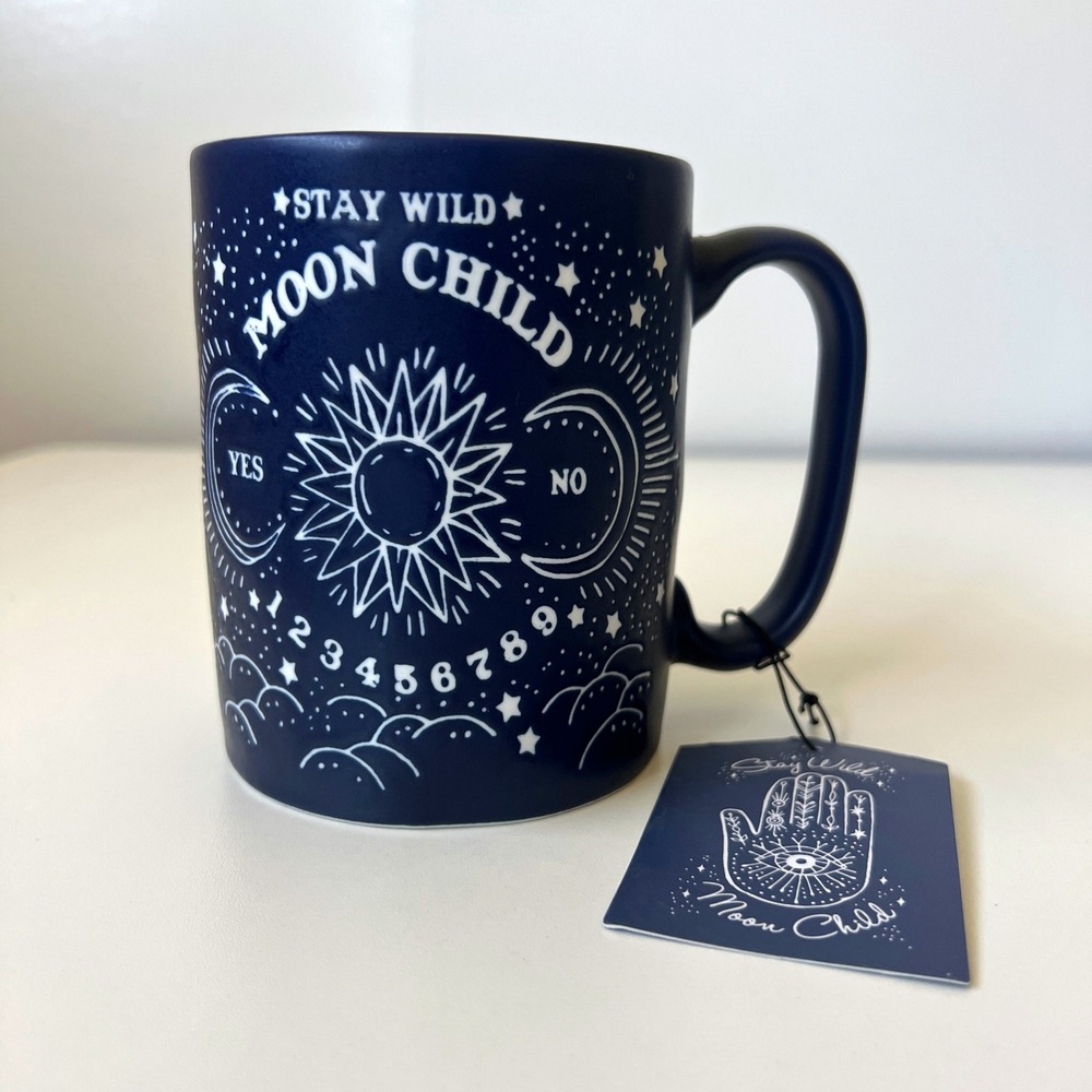 Stay Wild Moon Child Celestial Ceramic Mug Blue Astrology NWT